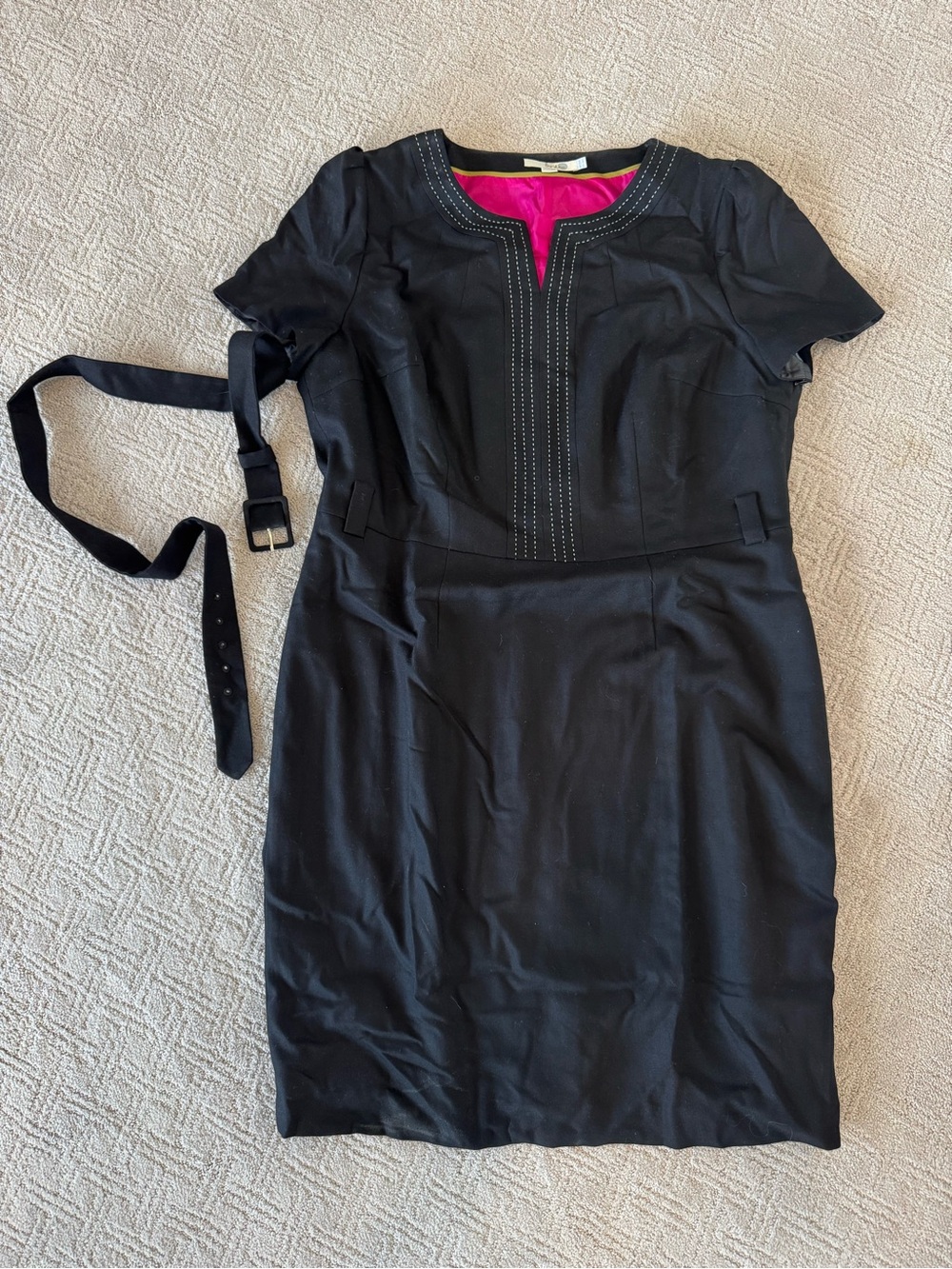 Boden Black Midi Sheath Dress with Pink Lining | Size 16R